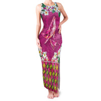 Hawaiian Plumeria and Humpback Whales Family Matching Tank Maxi Dress and Hawaiian Shirt Polynerian Art Tattoo-Plum Pink Color LT03 Mom's Dress Pink - Polynesian Pride