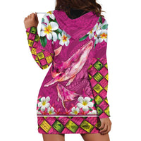 Hawaiian Plumeria and Humpback Whales Hoodie Dress Polynerian Art Tattoo-Plum Pink Color LT03 - Polynesian Pride