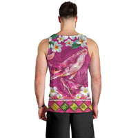Hawaiian Plumeria and Humpback Whales Men Tank Top Polynerian Art Tattoo-Plum Pink Color