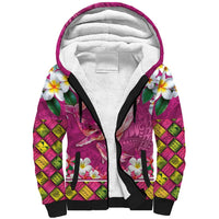 Hawaiian Plumeria and Humpback Whales Sherpa Hoodie Polynerian Art Tattoo-Plum Pink Color LT03 Unisex Pink - Polynesian Pride