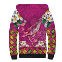 Hawaiian Plumeria and Humpback Whales Sherpa Hoodie Polynerian Art Tattoo-Plum Pink Color LT03 - Polynesian Pride