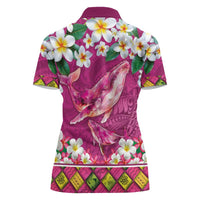 Hawaiian Plumeria and Humpback Whales Women Polo Shirt Polynerian Art Tattoo-Plum Pink Color LT03 - Polynesian Pride