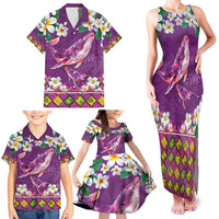 Hawaiian Plumeria and Humpback Whales Family Matching Tank Maxi Dress and Hawaiian Shirt Polynerian Art Tattoo-Mauve Color LT03 - Polynesian Pride