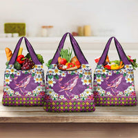 Hawaiian Plumeria and Humpback Whales Grocery Bag Polynerian Art Tattoo-Mauve Color