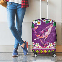 Hawaiian Plumeria and Humpback Whales Luggage Cover Polynerian Art Tattoo-Mauve Color