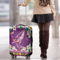 Hawaiian Plumeria and Humpback Whales Luggage Cover Polynerian Art Tattoo-Mauve Color