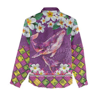 Hawaiian Plumeria and Humpback Whales Women Casual Shirt Polynerian Art Tattoo-Mauve Color LT03 - Polynesian Pride