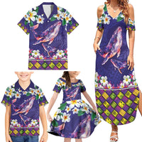 Hawaiian Plumeria and Humpback Whales Family Matching Summer Maxi Dress and Hawaiian Shirt Polynerian Art Tattoo-Navy Color LT03 - Polynesian Pride