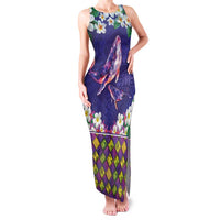 Hawaiian Plumeria and Humpback Whales Family Matching Tank Maxi Dress and Hawaiian Shirt Polynerian Art Tattoo-Navy Color LT03 Mom's Dress Navy - Polynesian Pride