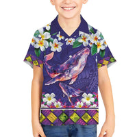 Hawaiian Plumeria and Humpback Whales Hawaiian Shirt Polynerian Art Tattoo-Navy Color