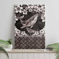 Hawaiian Plumeria and Humpback Whales Canvas Wall Art Polynerian Art Tattoo-Grayscale Mode LT03 - Polynesian Pride