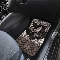 Hawaiian Plumeria and Humpback Whales Car Mats Polynerian Art Tattoo-Grayscale Mode