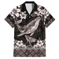 Hawaiian Plumeria and Humpback Whales Family Matching Long Sleeve Bodycon Dress and Hawaiian Shirt Polynerian Art Tattoo-Grayscale Mode LT03 Dad's Shirt - Short Sleeve Black - Polynesian Pride
