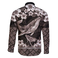 Hawaiian Plumeria and Humpback Whales Family Matching Short Sleeve Bodycon Dress and Hawaiian Shirt Polynerian Art Tattoo-Grayscale Mode LT03 - Polynesian Pride