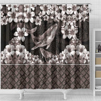 Hawaiian Plumeria and Humpback Whales Shower Curtain Polynerian Art Tattoo-Grayscale Mode LT03 - Polynesian Pride