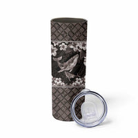 Hawaiian Plumeria and Humpback Whales Skinny Tumbler Polynerian Art Tattoo-Grayscale Mode