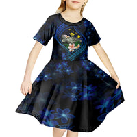Hawaii Turtle Plumeria Flower Fanciful Kid Short Sleeve Dress