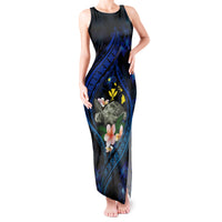 Hawaii Turtle Plumeria Flower Fanciful Tank Maxi Dress LT03 Women Black - Polynesian Pride
