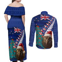 New Zealand Christmas Couples Matching Off Shoulder Maxi Dress and Long Sleeve Button Shirt Kiwi Bird Santa and Silver Fern Funny Haka Dance LT03 - Polynesian Pride