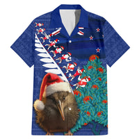 New Zealand Christmas Family Matching Mermaid Dress and Hawaiian Shirt Kiwi Bird Santa and Silver Fern Funny Haka Dance LT03 Dad's Shirt - Short Sleeve Blue - Polynesian Pride