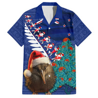 New Zealand Christmas Family Matching Off Shoulder Maxi Dress and Hawaiian Shirt Kiwi Bird Santa and Silver Fern Funny Haka Dance LT03 Dad's Shirt - Short Sleeve Blue - Polynesian Pride