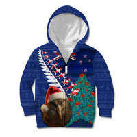 New Zealand Christmas Kid Hoodie Kiwi Bird Santa and Silver Fern Funny Haka Dance LT03 Zip Hoodie Blue - Polynesian Pride