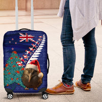 New Zealand Christmas Luggage Cover Kiwi Bird Santa and Silver Fern Funny Haka Dance LT03 Blue - Polynesian Pride