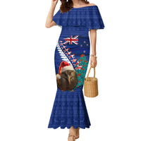 New Zealand Christmas Mermaid Dress Kiwi Bird Santa and Silver Fern Funny Haka Dance LT03 Women Blue - Polynesian Pride