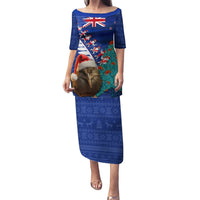 New Zealand Christmas Puletasi Kiwi Bird Santa and Silver Fern Funny Haka Dance LT03 Long Dress Blue - Polynesian Pride