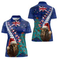 New Zealand Christmas Women Polo Shirt Kiwi Bird Santa and Silver Fern Funny Haka Dance LT03 - Polynesian Pride