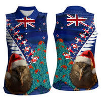New Zealand Christmas Women Sleeveless Polo Shirt Kiwi Bird Santa and Silver Fern Funny Haka Dance LT03 - Polynesian Pride