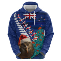 New Zealand Christmas Zip Hoodie Kiwi Bird Santa and Silver Fern Funny Haka Dance LT03 - Polynesian Pride