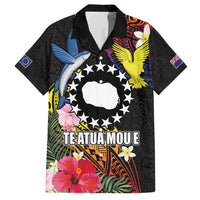 Cook Islands Independence Day Family Matching Off Shoulder Short Dress and Hawaiian Shirt Maroro and Kakaia with Hibiscus Flower Polynesian Pattern LT03 Dad's Shirt - Short Sleeve Black - Polynesian Pride