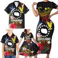 Cook Islands Independence Day Family Matching Short Sleeve Bodycon Dress and Hawaiian Shirt Maroro and Kakaia with Hibiscus Flower Polynesian Pattern LT03 - Polynesian Pride