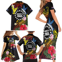 Cook Islands Independence Day Family Matching Short Sleeve Bodycon Dress and Hawaiian Shirt Maroro and Kakaia with Hibiscus Flower Polynesian Pattern LT03 - Polynesian Pride