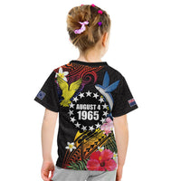 Cook Islands Independence Day Kid T Shirt Maroro and Kakaia with Hibiscus Flower Polynesian Pattern