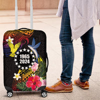 Cook Islands Independence Day Luggage Cover Maroro and Kakaia with Hibiscus Flower Polynesian Pattern LT03 Black - Polynesian Pride