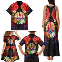French Polynesia Bastille Day Family Matching Tank Maxi Dress and Hawaiian Shirt Tiare Flower and National Seal Polynesian Pattern LT03 - Polynesian Pride