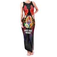 French Polynesia Bastille Day Family Matching Tank Maxi Dress and Hawaiian Shirt Tiare Flower and National Seal Polynesian Pattern LT03 Mom's Dress Black - Polynesian Pride