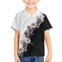 Hawaii Grayscale Hibiscus Flowers Family Matching Short Sleeve Bodycon Dress and Hawaiian Shirt Polynesian Pattern With Half Black White Version LT03 Son's Shirt Black - Polynesian Pride