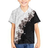 Hawaii Grayscale Hibiscus Flowers Family Matching Tank Maxi Dress and Hawaiian Shirt Polynesian Pattern With Half Black White Version