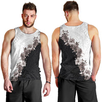 Hawaii Grayscale Hibiscus Flowers Men Tank Top Polynesian Pattern With Half Black White Version