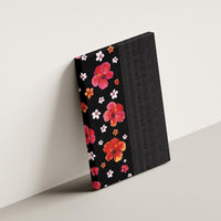 Hawaii Hibiscus and Plumeria Flowers Canvas Wall Art Tapa Tribal Pattern Half Style Colorful Mode