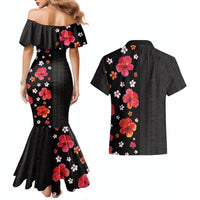 Hawaii Hibiscus and Plumeria Flowers Couples Matching Mermaid Dress and Hawaiian Shirt Tapa Tribal Pattern Half Style Colorful Mode LT03 - Polynesian Pride