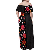 Hawaii Hibiscus and Plumeria Flowers Family Matching Off Shoulder Maxi Dress and Hawaiian Shirt Tapa Tribal Pattern Half Style Colorful Mode LT03 - Polynesian Pride
