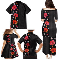 Hawaii Hibiscus and Plumeria Flowers Family Matching Puletasi and Hawaiian Shirt Tapa Tribal Pattern Half Style Colorful Mode LT03 - Polynesian Pride