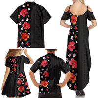 Hawaii Hibiscus and Plumeria Flowers Family Matching Summer Maxi Dress and Hawaiian Shirt Tapa Tribal Pattern Half Style Colorful Mode LT03 - Polynesian Pride