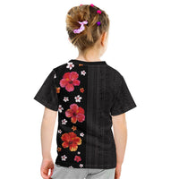 Hawaii Hibiscus and Plumeria Flowers Kid T Shirt Tapa Tribal Pattern Half Style Colorful Mode