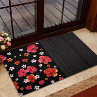 Hawaii Hibiscus and Plumeria Flowers Rubber Doormat Tapa Tribal Pattern Half Style Colorful Mode