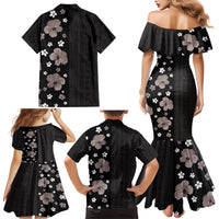 Hawaii Hibiscus and Plumeria Flowers Family Matching Mermaid Dress and Hawaiian Shirt Tapa Tribal Pattern Half Style Grayscale Mode LT03 - Polynesian Pride